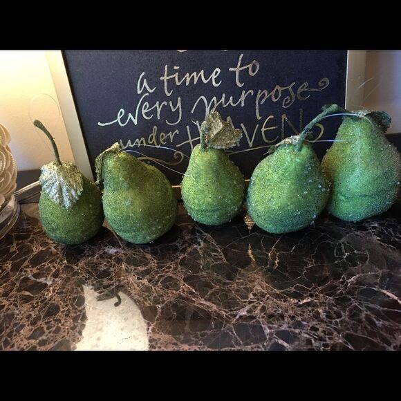 FIVE GREEN Crystal Frosted Pears!